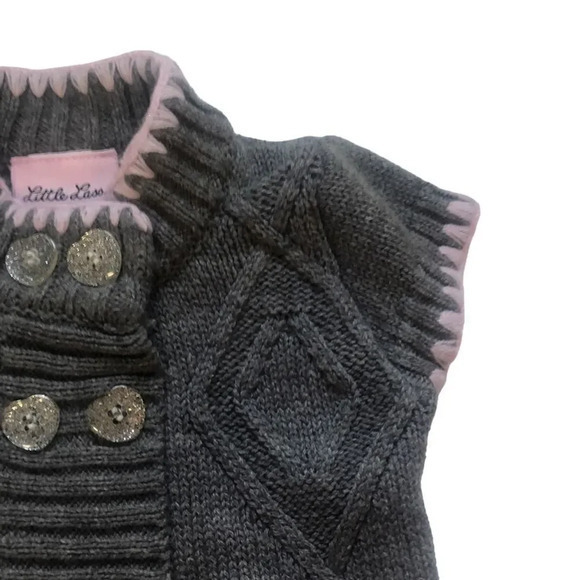 Little Lass Girls Gray Knit Vest Sleeveless Diamond Pattern Button Down - Picture 5 of 8